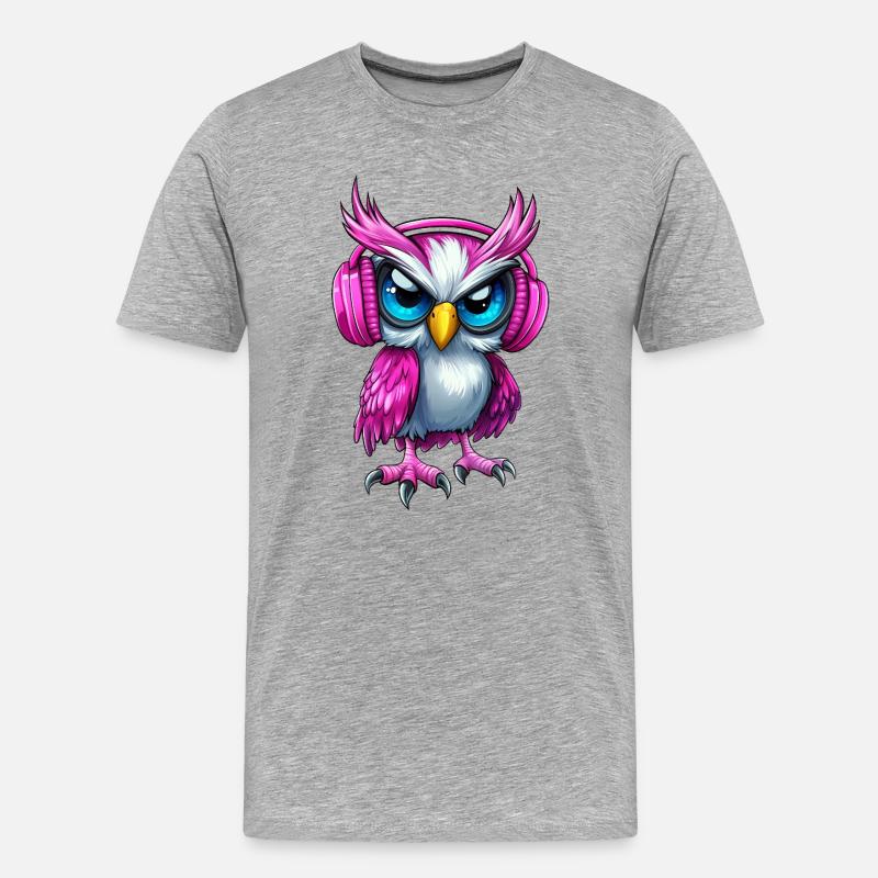 pink rosa lila Eule mit Kopfhörer :) - Männer Premium Bio T-Shirt - Grau meliert