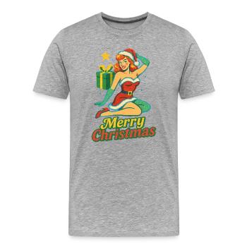 Vintage Christmas Pin-Up Illustration - Men's Premium Organic T-Shirt - heather grey - Front - Damien (186cm)