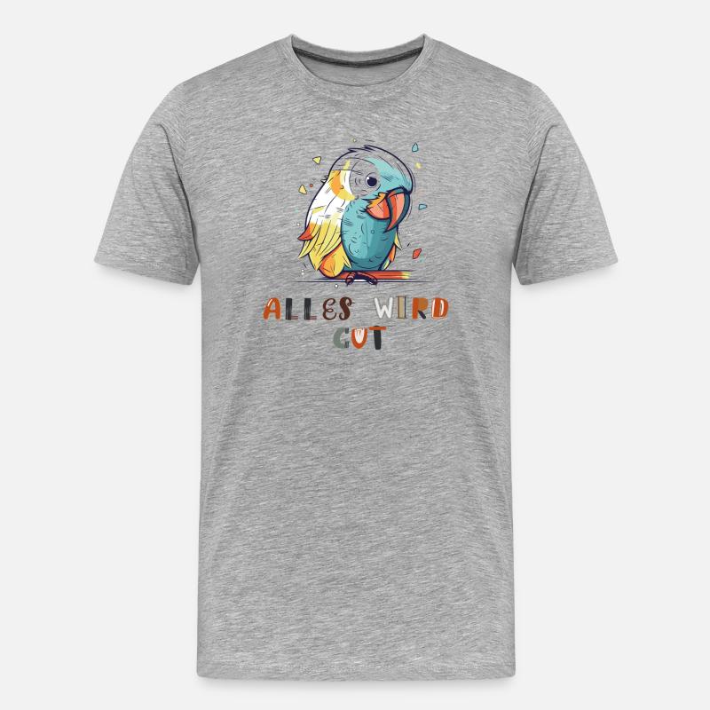 Bunter Papagei, alles wird gut - Männer Premium Bio T-Shirt - Grau meliert