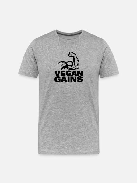 Vegan Gains – Muscle Biceps Gym Design - Men's Premium Organic T-Shirt - heather grey