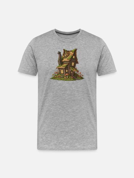 Sagenhaftes Waldhäuschen mit Pilzen - Männer Premium Bio T-Shirt - Grau meliert