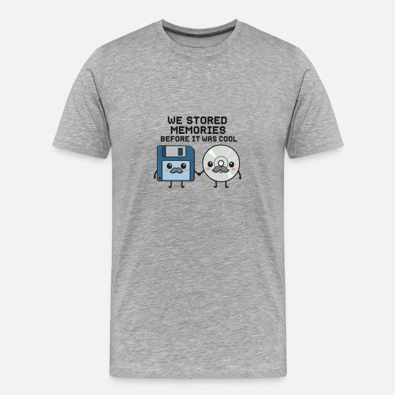 Kawaii Oldschool Tech – Diskette & CD Cartoon - Männer Premium Bio T-Shirt - Grau meliert