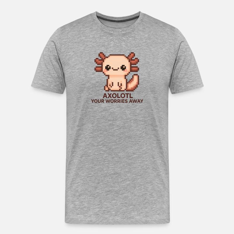Pixelart Axolotl mit Witztext - Männer Premium Bio T-Shirt - Grau meliert