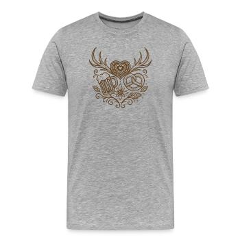 Heart with antlers, beer & pretzel - Men's Premium Organic T-Shirt - heather grey - Front - Damien (186cm)