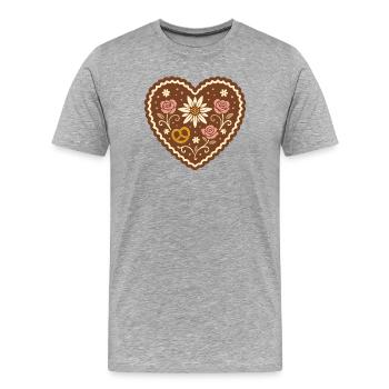 Lebkuchenherz Volksfest - süß & traditionell - Männer Premium Bio T-Shirt - Grau meliert - Vorne - Damien (186cm)