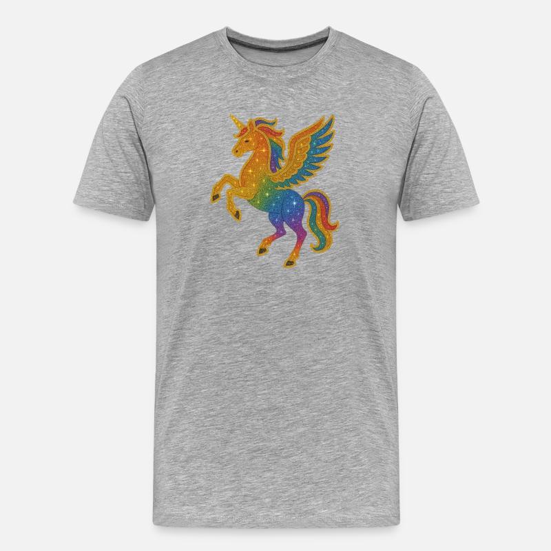 Glitzernde Regenbogen-Pegasus-Illustration - Männer Premium Bio T-Shirt - Grau meliert