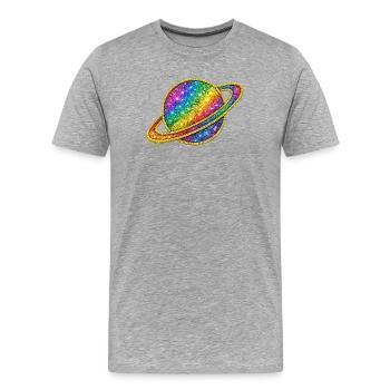 Motif galaxie arc-en-ciel scintillant - T-shirt bio Premium Homme - gris chiné - Devant - Damien (186cm)