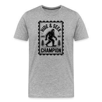 Cache-cache Champion Bigfoot - T-shirt bio Premium Homme - gris chiné - Devant - Damien (186cm)