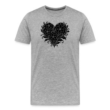 Plakatives Blumenherz, Blumenmuster mit Herz - Männer Premium Bio T-Shirt - Grau meliert - Vorne - Damien (186cm)
