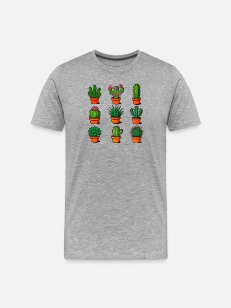 Various cacti in terracotta pots - Men's Premium Organic T-Shirt - heather grey
