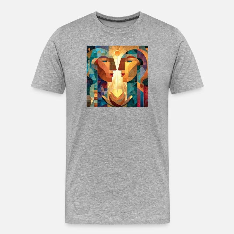 Mystisches Gleichgewichtsgesicht - Männer Premium Bio T-Shirt - Grau meliert