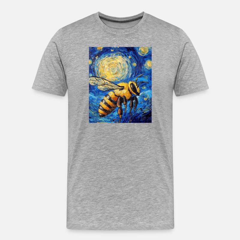 Biene Van Gogh Style Starry Night - Männer Premium Bio T-Shirt - Grau meliert