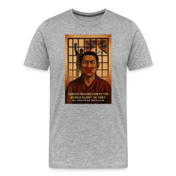 Œuvre d’art de protestation pour la justice au Tibet - T-shirt bio Premium Homme - gris chiné - Devant - Damien (186cm)