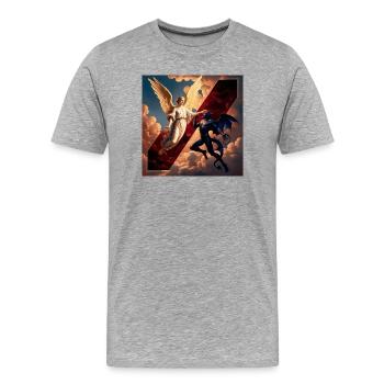 Angel et Démon en Conflit Céleste - T-shirt bio Premium Homme - gris chiné - Devant - Damien (186cm)