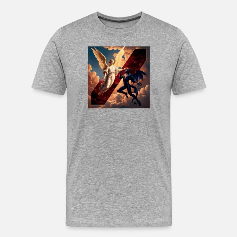 Engel und Dämon im himmlischen Konflikt - Männer Premium Bio T-Shirt - Grau meliert