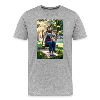Humanoides Känguru auf Schaukel - Männer Premium Bio T-Shirt - Grau meliert - Vorne - Damien (186cm)