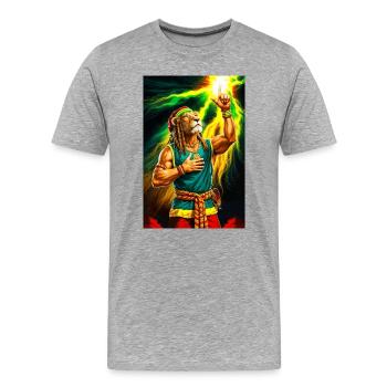 Lion humanoïde rastafari - T-shirt bio Premium Homme - gris chiné - Devant - Damien (186cm)