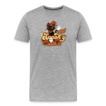 Skurriles Halloween-Katzendesign - Männer Premium Bio T-Shirt - Grau meliert - Vorne - Damien (186cm)