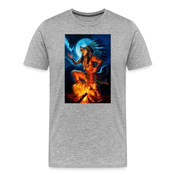 Loup chaman humanoïde - T-shirt bio Premium Homme - gris chiné - Devant - Damien (186cm)