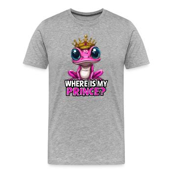 Où est mon prince ? mignonne princesse grenouille rose - T-shirt bio Premium Homme - gris chiné - Devant - Damien (186cm)