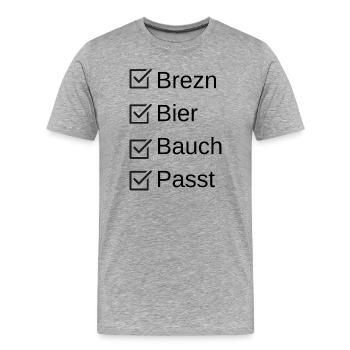 Bretzels, Bière, Ventre Pour tous les buveurs de bière - T-shirt bio Premium Homme - gris chiné - Devant - Damien (186cm)