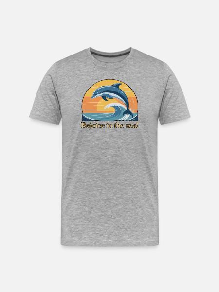Dolphins Leaping at Sunset Design - Men's Premium Organic T-Shirt - heather grey