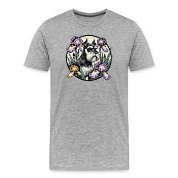 Portrait floral d'un Schnauzer érudit - T-shirt bio Premium Homme - gris chiné - Devant - Damien (186cm)