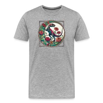 Lebendige Dinosaurier-Blumenkunst - Männer Premium Bio T-Shirt - Grau meliert - Vorne - Damien (186cm)