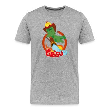 Grisu Der Kleine Drache Löscht Feuer - Männer Premium Bio T-Shirt - Grau meliert - Vorne - Damien (186cm)