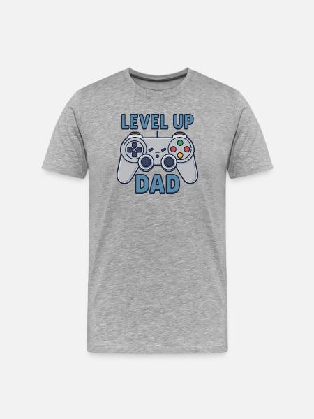 Level Up Dad – Gamer Controller Gift - Men's Premium Organic T-Shirt - heather grey