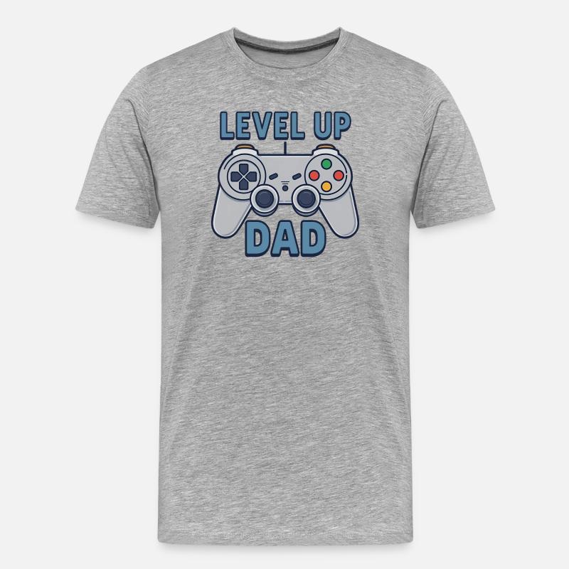 Level Up Dad – Gamer Controller Gift - Men's Premium Organic T-Shirt - heather grey