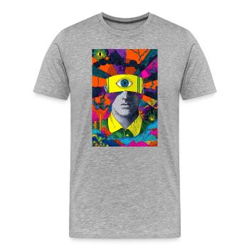 Visionäres Gesicht mit hypnotischem Blick - Männer Premium Bio T-Shirt - Grau meliert - Vorne - Damien (186cm)