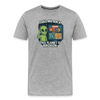 Humorous alien with environmental criticism - Men's Premium Organic T-Shirt - heather grey - Front - Damien (186cm)