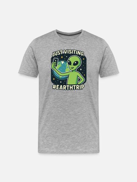Alien Selfie mit Erde - Männer Premium Bio T-Shirt - Grau meliert