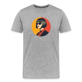 Retro Cool Frau mit schwarz Haar und Sonnenbrille - Männer Premium Bio T-Shirt - Grau meliert - Vorne - Damien (186cm)