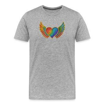 Regenbogenherz mit Flügeln - Männer Premium Bio T-Shirt - Grau meliert - Vorne - Damien (186cm)
