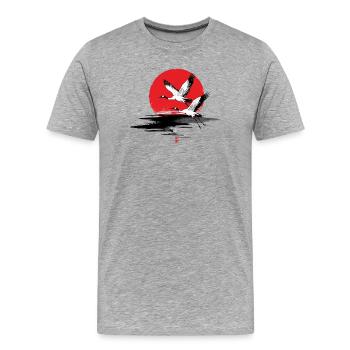 Japanese Cranes Red Sun Illustration - Männer Premium Bio T-Shirt - Grau meliert - Vorne - Damien (186cm)