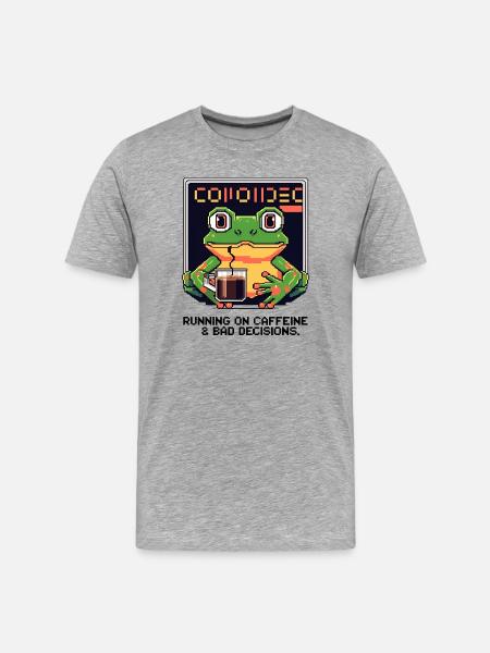 Pixel Frog – Caffeine & Bad Decisions - Men's Premium Organic T-Shirt - heather grey