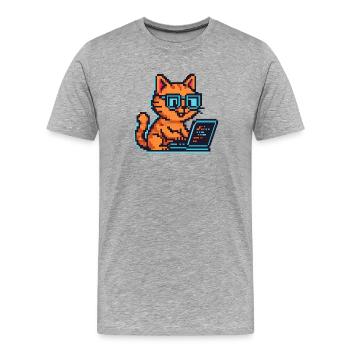 Chats pixel avec ordinateur portable et lunettes - T-shirt bio Premium Homme - gris chiné - Devant - Damien (186cm)
