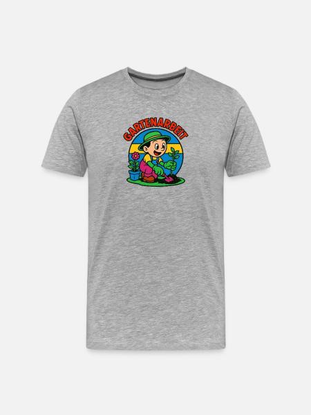 Gartenarbeit Cartoon mit Pflanze - Männer Premium Bio T-Shirt - Grau meliert