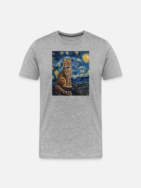 Luchs Van Gogh Style Starry - Männer Premium Bio T-Shirt - Grau meliert
