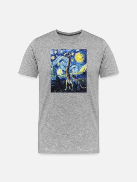 Brachiosaurus Dino Van Gogh Style Starry - Men's Premium Organic T-Shirt - heather grey