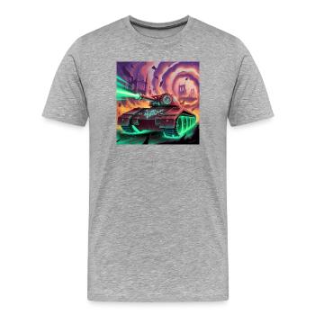 Char de combat futuriste dans une ville déchirée par la guerre - T-shirt bio Premium Homme - gris chiné - Devant - Damien (186cm)