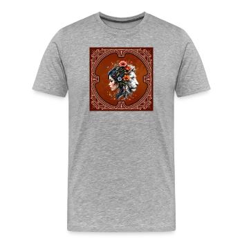 Frau und Löwe mit Blumen im Jugendstil - Männer Premium Bio T-Shirt - Grau meliert - Vorne - Damien (186cm)
