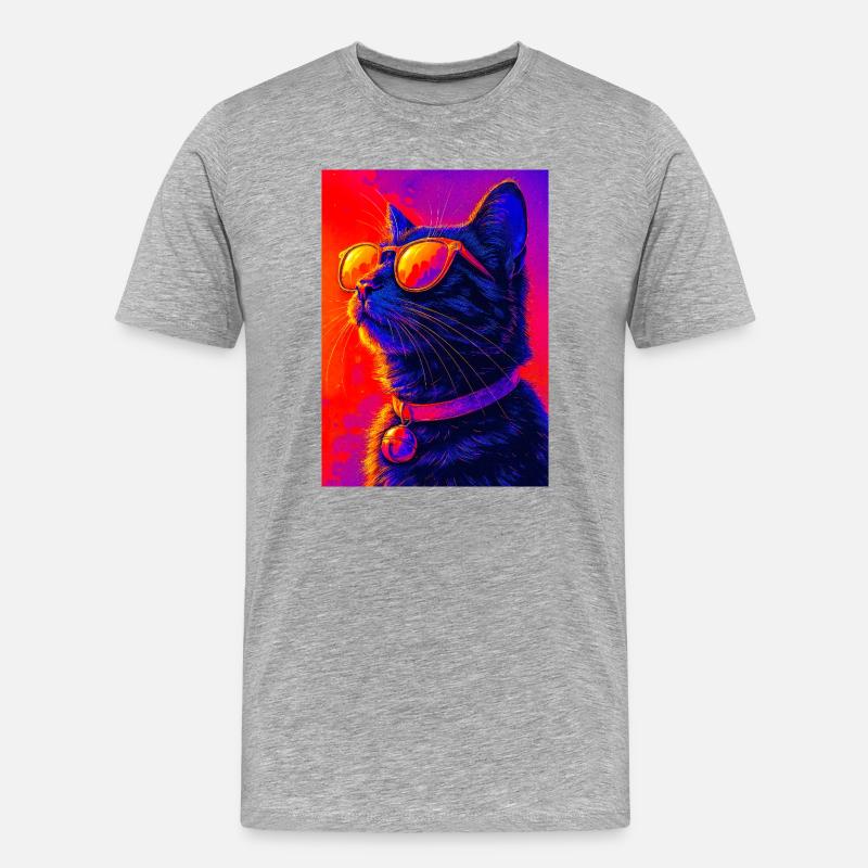 Lebendige Neonkatze mit Sonnenbrille - Männer Premium Bio T-Shirt - Grau meliert
