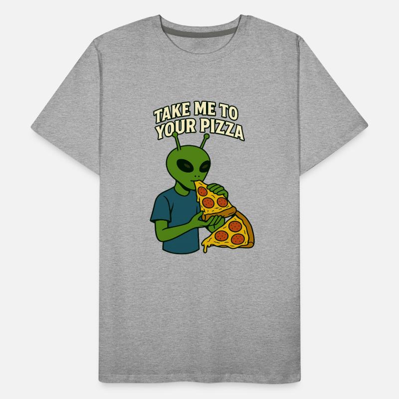 Conception de t-shirt Alien Pizza avec slogan T-shirt bio Premium Homme