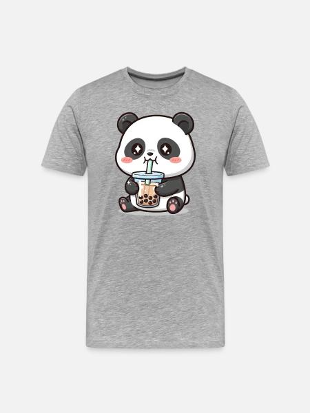 Cuddly panda bear with bubble tea - Men's Premium Organic T-Shirt - heather grey