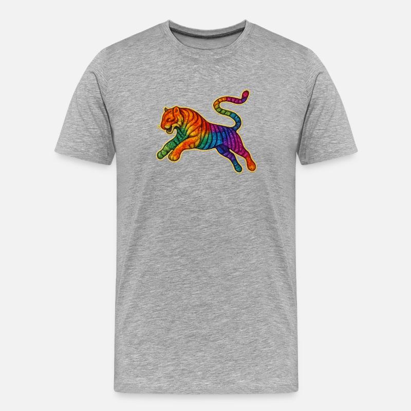 Regenbogen Tiger Patch Design - Männer Premium Bio T-Shirt - Grau meliert