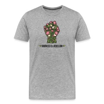 Freundlichkeit ist ein Rebellion Blumenfaust-Design - Männer Premium Bio T-Shirt - Grau meliert - Vorne - Damien (186cm)