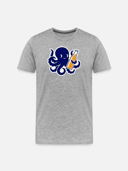 Octopus with Beer Bottle Fun Style - Men's Premium Organic T-Shirt - heather grey